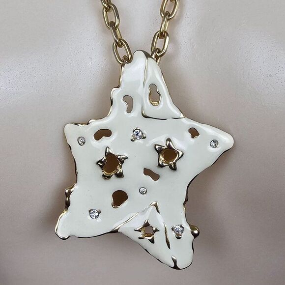 FO Fernando Originals Cream Enamel Star Pendant Necklace Abstract Haute Couture - Picture 2 of 15